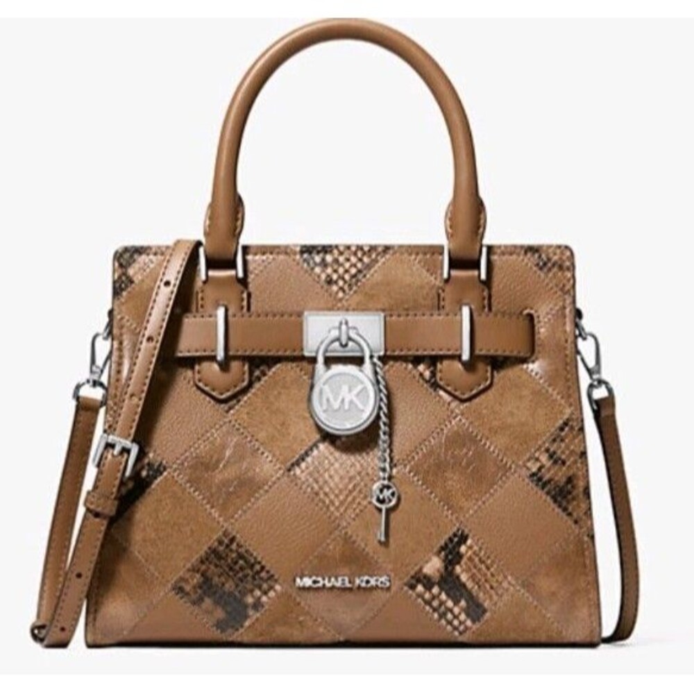 NWT Michael Kors Hamilton Small Satchel Crossbody Bag Driftwood Snake Python
